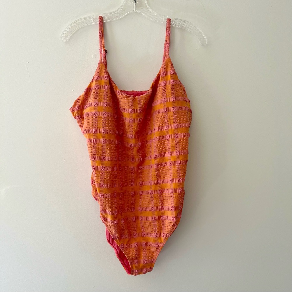 Andie Orange and Pink Textured One-Piece Swimsuit